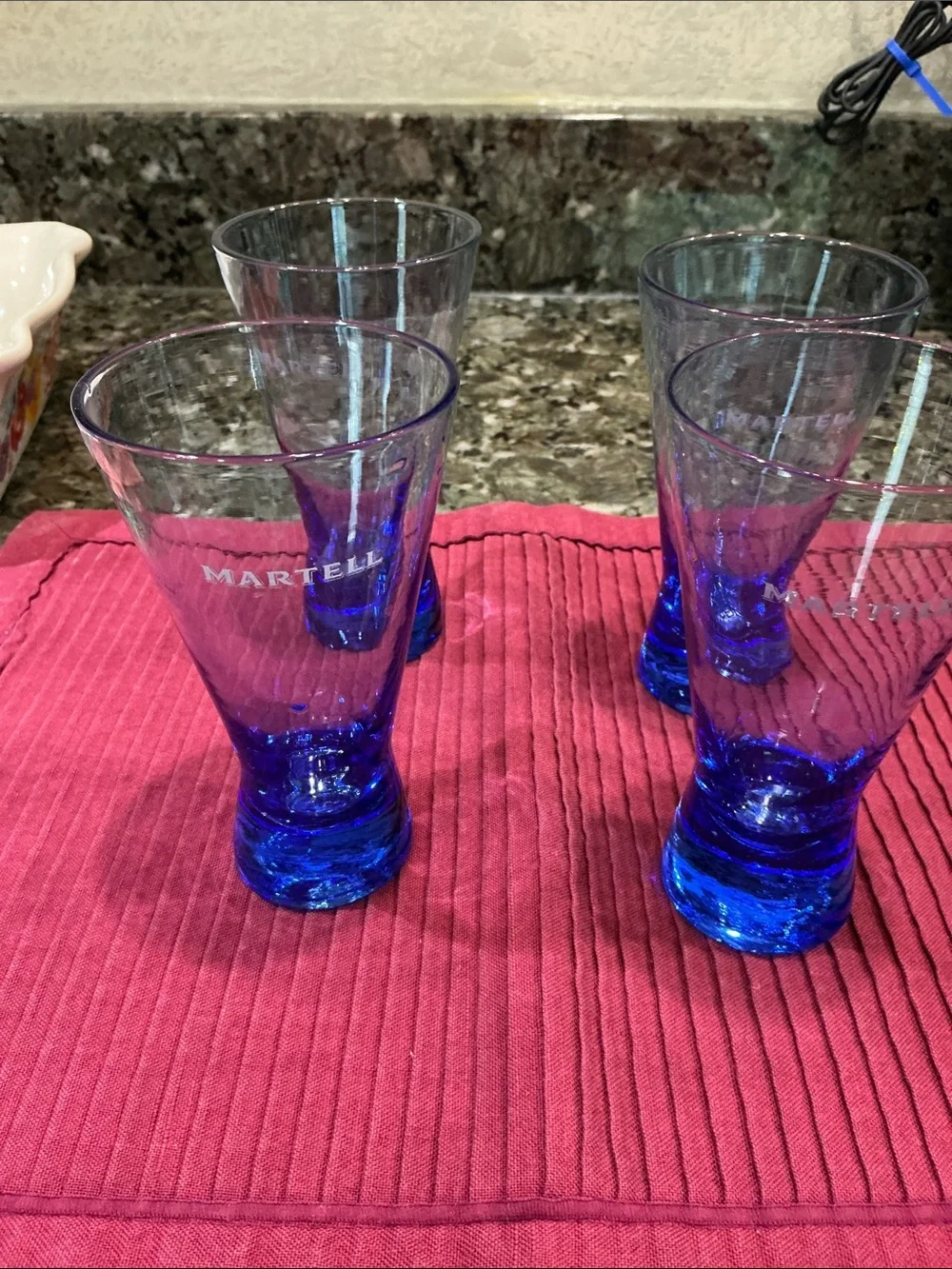 Martell Cognac glasses -Set of 4 Cobalt blue Barware